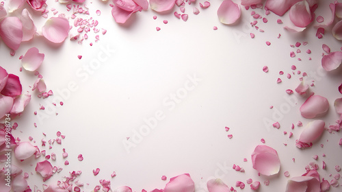 peony pink and soft rose confetti: a delicate frame made from peony pink and soft rose confetti, scattered around the edges of a light blush background