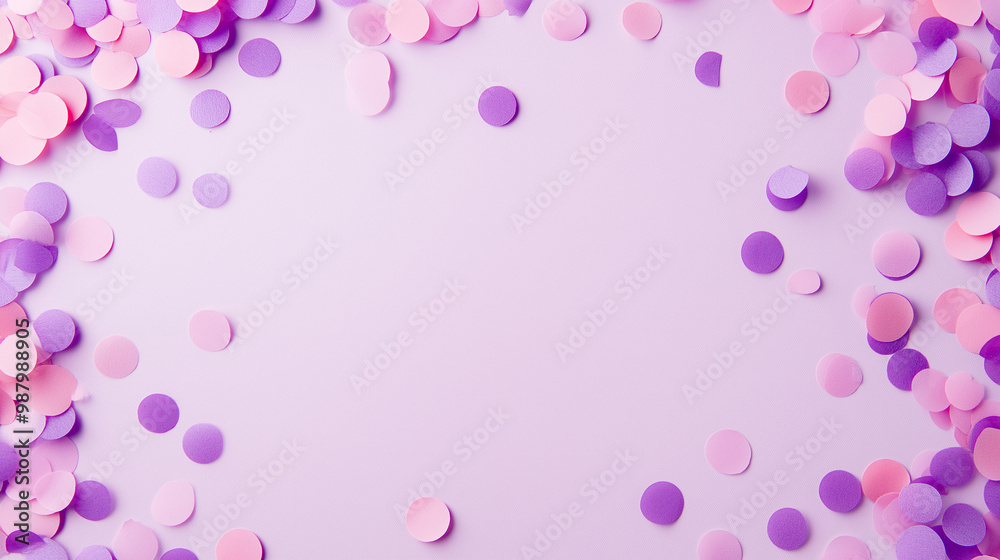 pink and purple confetti: a playful frame made from pink and purple confetti, loosely arranged around a light lavender background, the soft hues create a whimsical border pink and purple confetti: a playful frame made from pink and purple confetti, loosely arranged around a light lavender background, the soft hues create a whimsical border