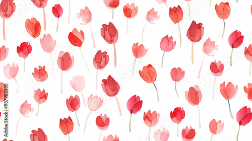 Wallpaper Mural scattered ditsy small, tiny and mini tulip vector art pattern featuring ample white space, seamless repeating texture on white background, pretty, playful, delicate, extreme minimal and simple Torontodigital.ca