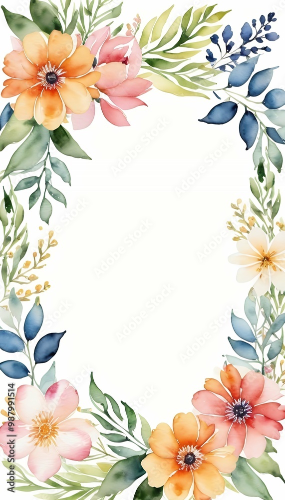 boarder frame style white copy background floral space color water flower decoration watercolor design card floral frame boarder blossom nature beautiful spring summer background copy space