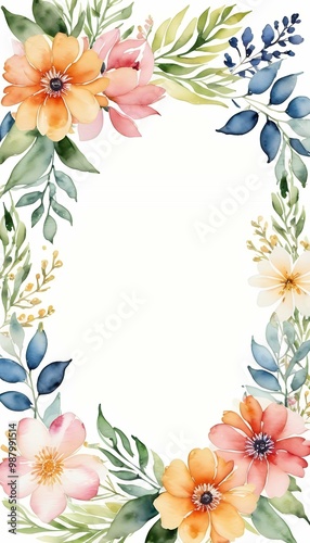 boarder frame style white copy background floral space color water  flower decoration watercolor design card floral frame boarder blossom nature beautiful spring summer background copy space