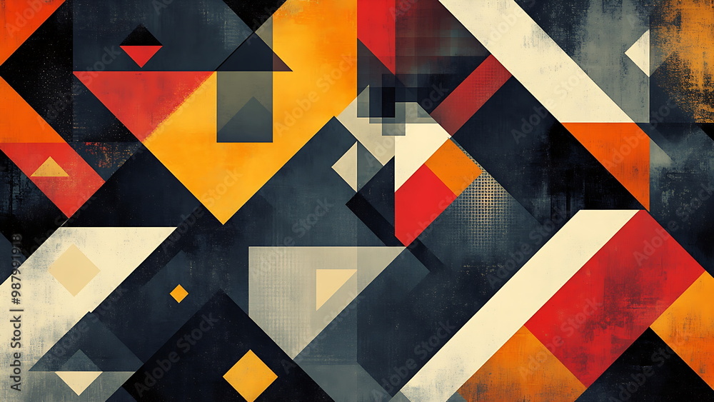 Fototapeta premium A vibrant pattern of colorful shapes, including circles, squares, and lines, creating an energetic background. The design is playful and eye-catching, perfect for various creative uses