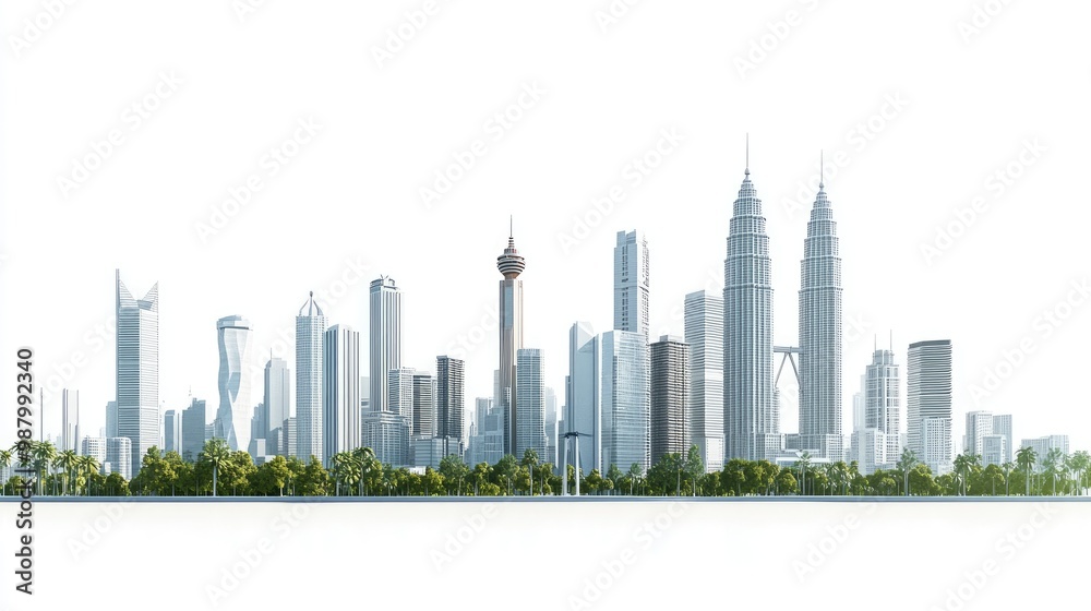 A modern city skyline featuring tall buildings and greenery. A modern city skyline featuring tall buildings and greenery.