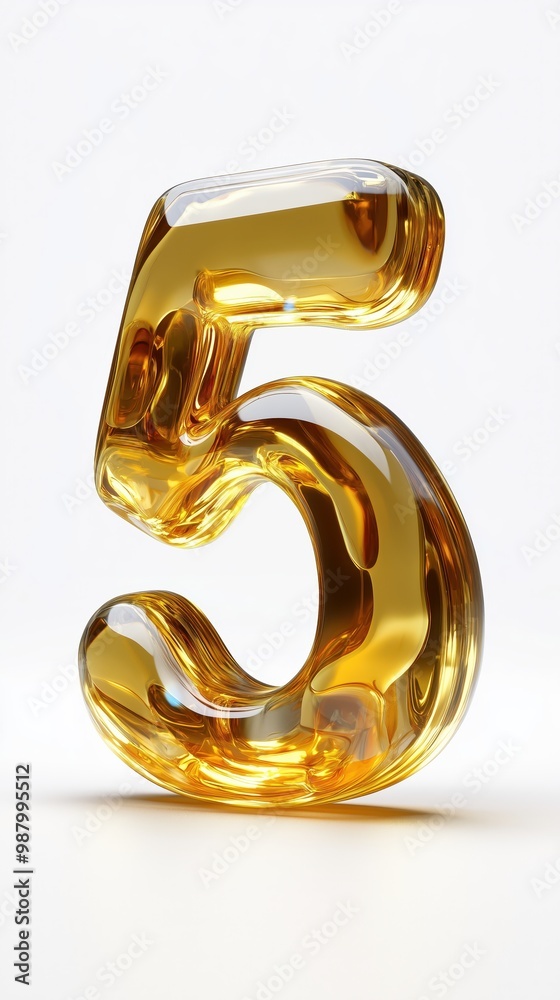 Number five in shiny golden material on a plain white background. Number five in shiny golden material on a plain white background.