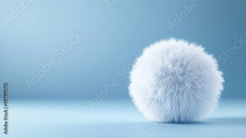 fluffy snowball on smooth light blue background mimicking winter frost, with copy space for text