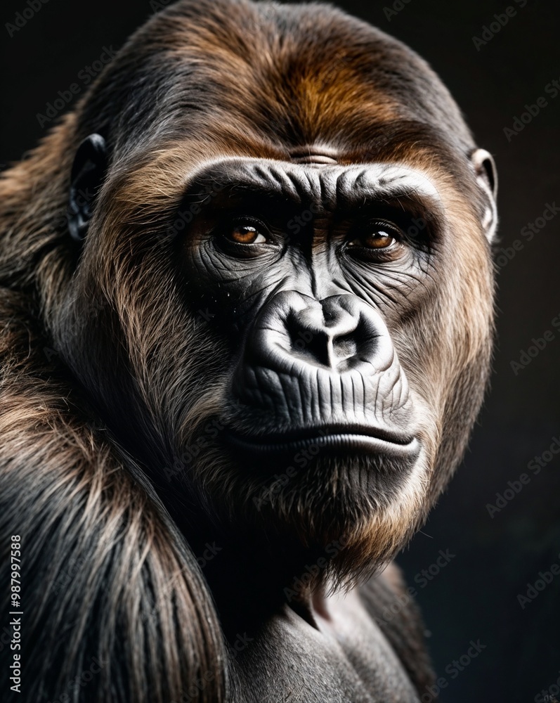 Obraz premium professional photo of gorilla in a dark room black background