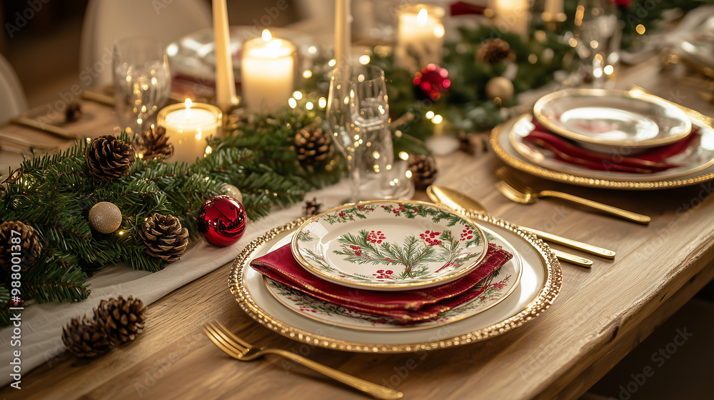 christmas table setting with candle