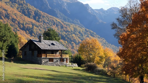 Farm house in the mountains in autumn