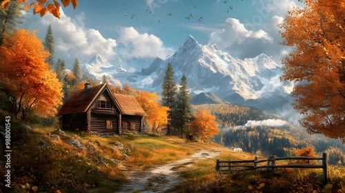 Farm house in the mountains in autumn