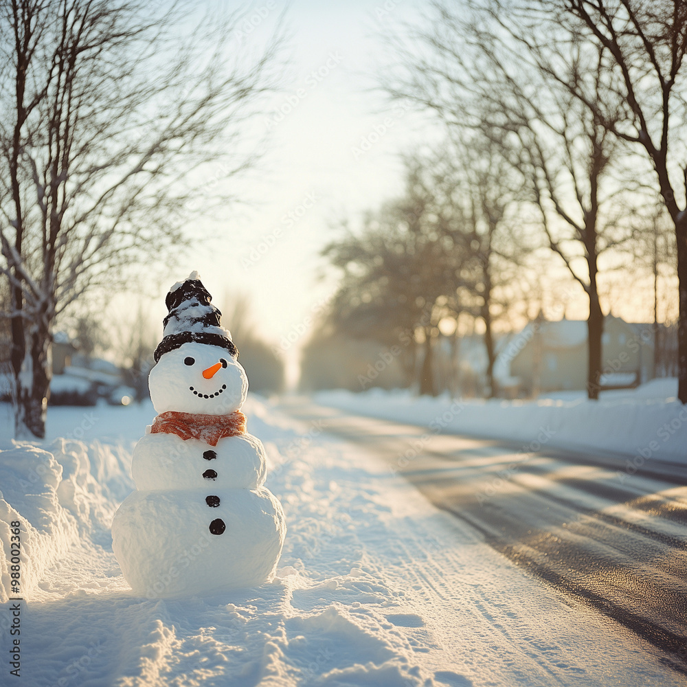 Obraz premium a snowman by the winter road