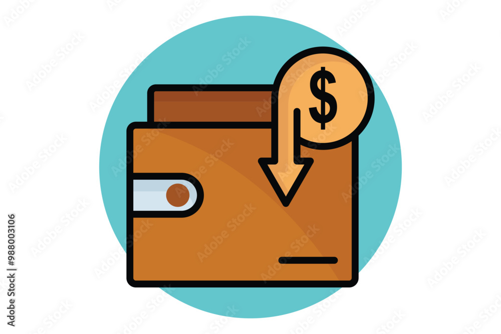 Income colored outline icon. wallet with dollar. icon related to bill and payment. business elements vector illustration Income colored outline icon. wallet with dollar. icon related to bill and payment. business elements vector illustration