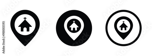 Church location vector icons set. Church destination icon