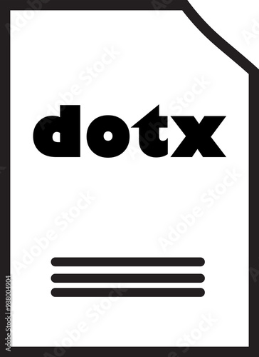 DOTX File Icon:  A bold, black and white illustration of a DOTX file icon, perfect for representing documents, templates, and word processing. Clean, simple, and easily recognizable.