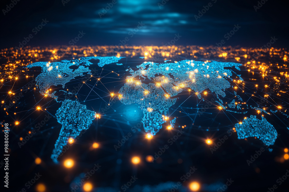 A blue and orange globe with many lights on it A blue and orange globe with many lights on it