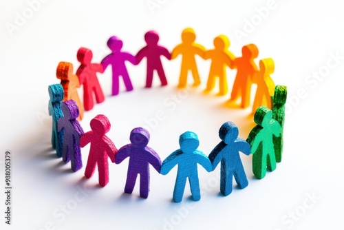 A diverse group of people holding hands in a circle, symbolizing inclusion and unity, with bright colors representing different cultures and backgrounds