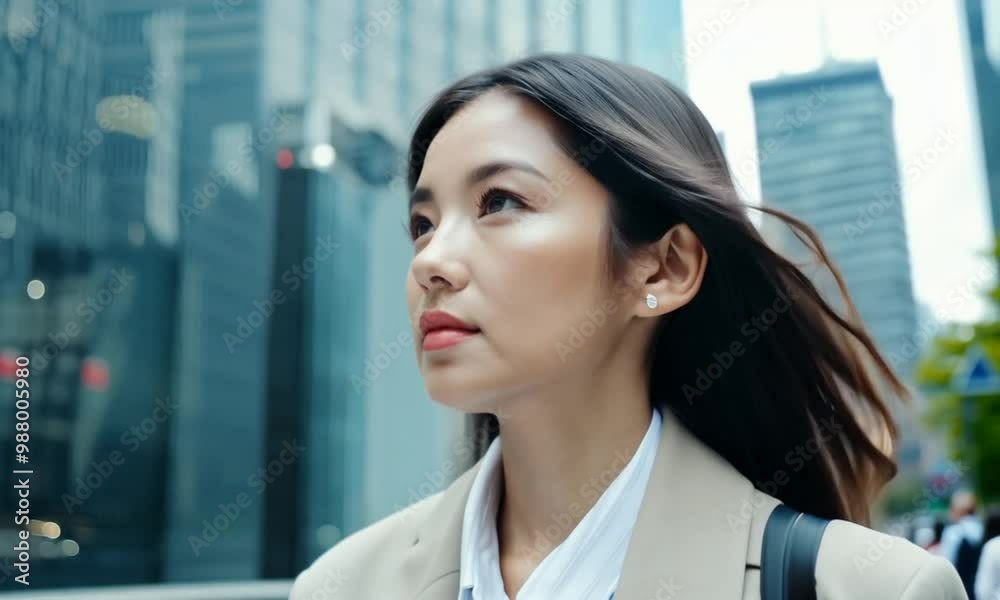 Japanese Business Woman Beige Coat City Life Japanese Business Woman Beige Coat City Life