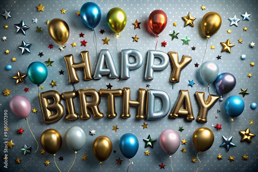 Vibrant Happy Birthday Design with Colorful Balloons, Streamers, and Bold Typography Vibrant Happy Birthday Design with Colorful Balloons, Streamers, and Bold Typography