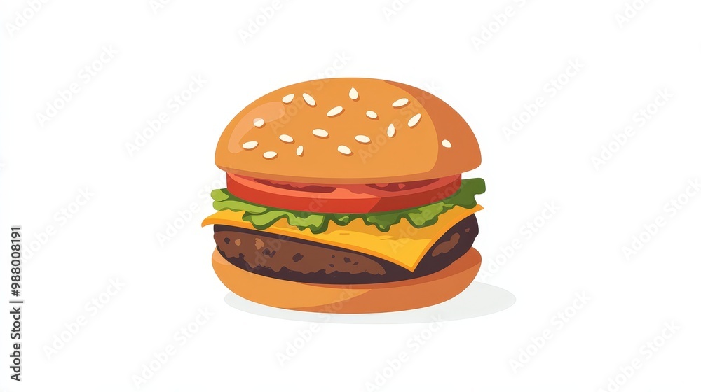 Deliciously Detailed Flat Vector Hamburger Illustration on Clean Background Deliciously Detailed Flat Vector Hamburger Illustration on Clean Background