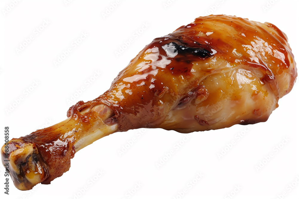 Chicken drumstick in sauce on a white background – perfect for savory dishes and appealing presentations Chicken drumstick in sauce on a white background – perfect for savory dishes and appealing presentations