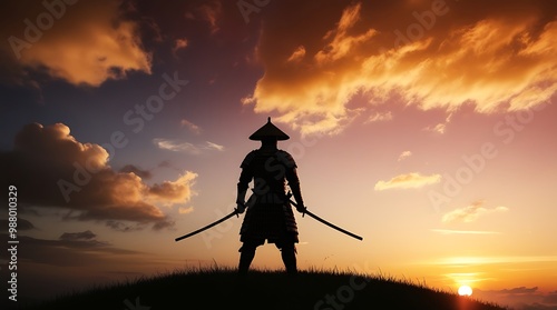 japanese samurai worrior against sunset (16) photo