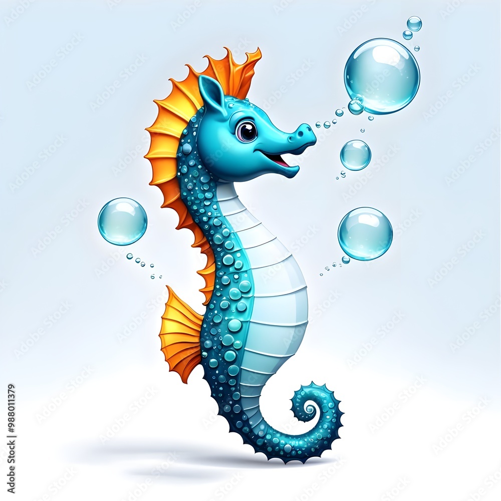 Fototapeta premium cute Joyful seahorse with bubbles. Illustration