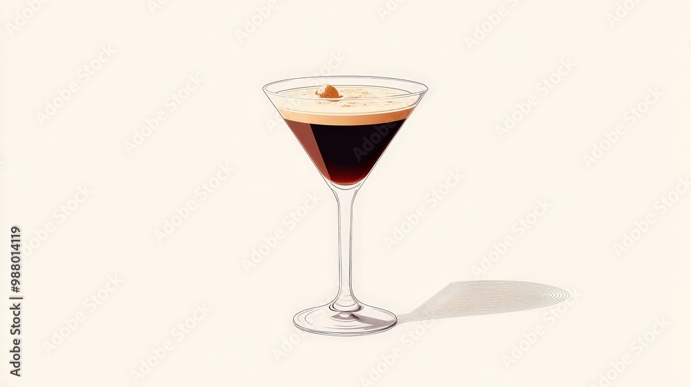 Modern Vector Illustration of Espresso Martini Cocktail in Minimalistic Design with Soft Pastel Colors on Transparent Background Modern Vector Illustration of Espresso Martini Cocktail in Minimalistic Design with Soft Pastel Colors on Transparent Background