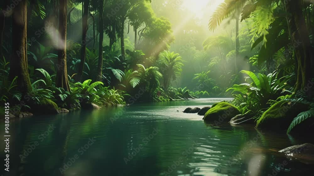 rainforest river in the morning.Seamless 4k time lapse virtual video animation background rainforest river in the morning.Seamless 4k time lapse virtual video animation background