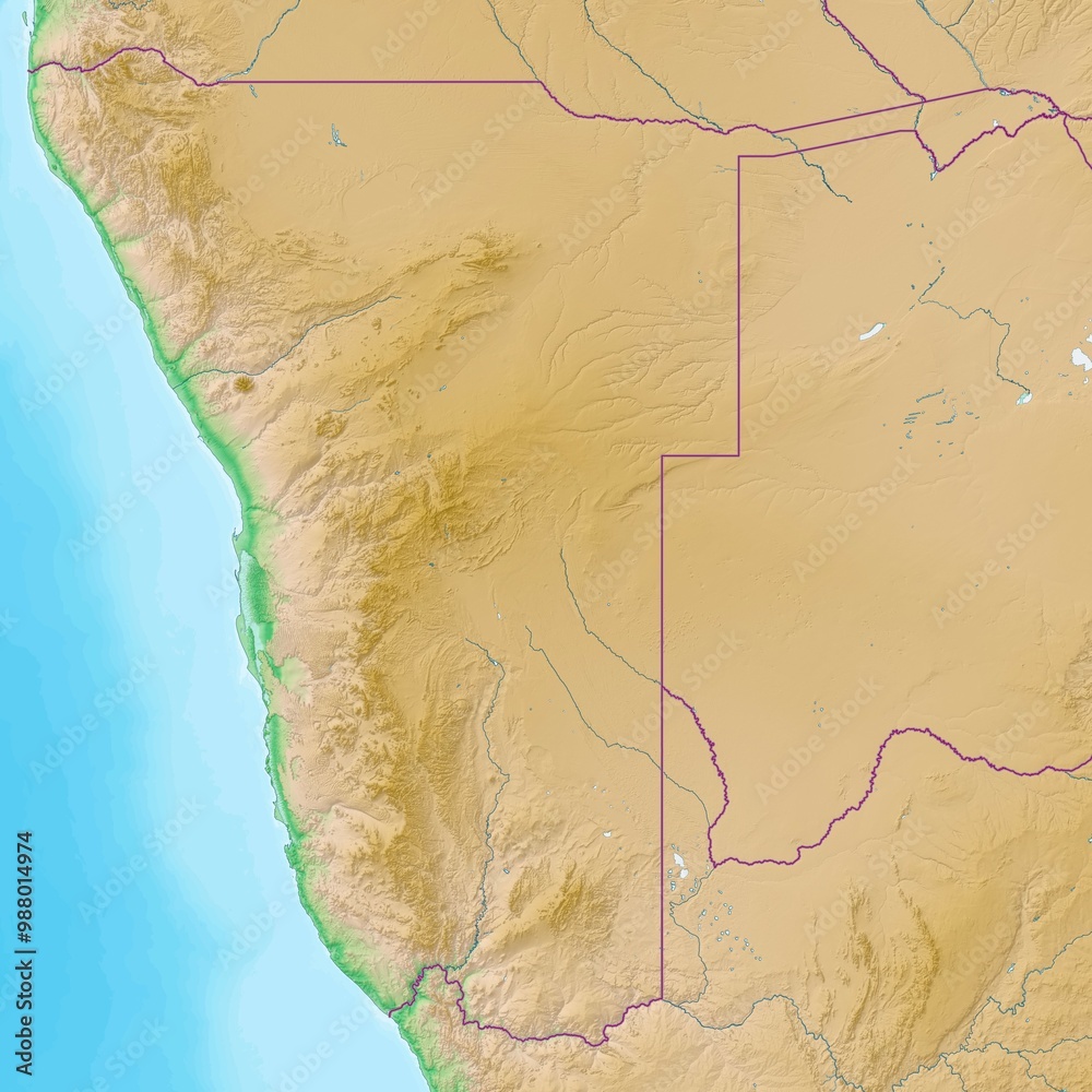 Fototapeta premium Blank physical topographic map of Namibia
