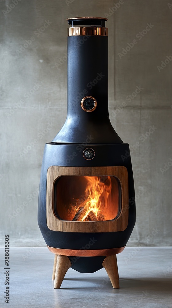 Modern Fireplace Design: Black and Copper Wood Burning Stove Modern Fireplace Design: Black and Copper Wood Burning Stove