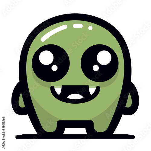 Adorable Green Monster Character. Cartoon Illustration. Cute Monster.