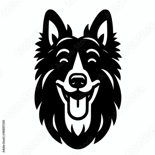 Belgian sheepdog happy face vector illustration, dog breed head clip art element design 