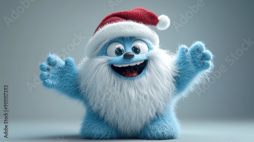 white funny yeti in christmas hat dancing looping animation of a furry bigfoot cartoon character hairy monster isolate on re backgroun render festive mascot