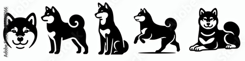 Set of shiba inu black vector silhouette illustration bundle, dog breed clip art