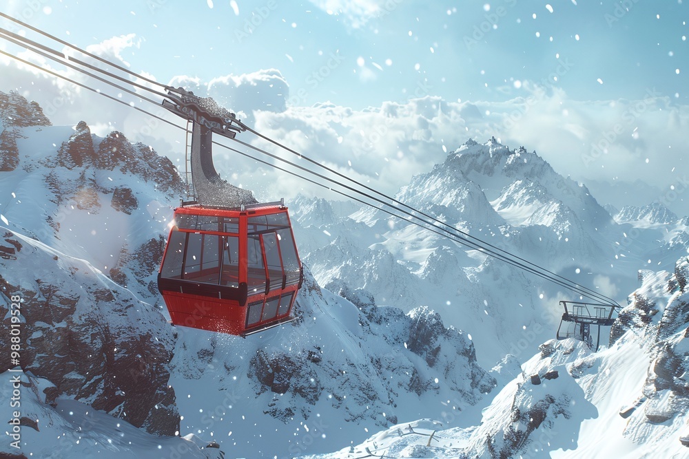 ai generative snow mountain ski gondola cable car