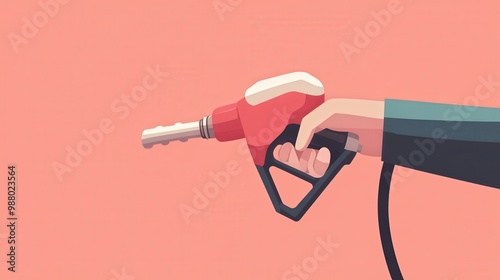 Minimalist Flat Vector Illustration of Hand Operating Gas Pump | Simple Pastel Colors on Transparent Background photo