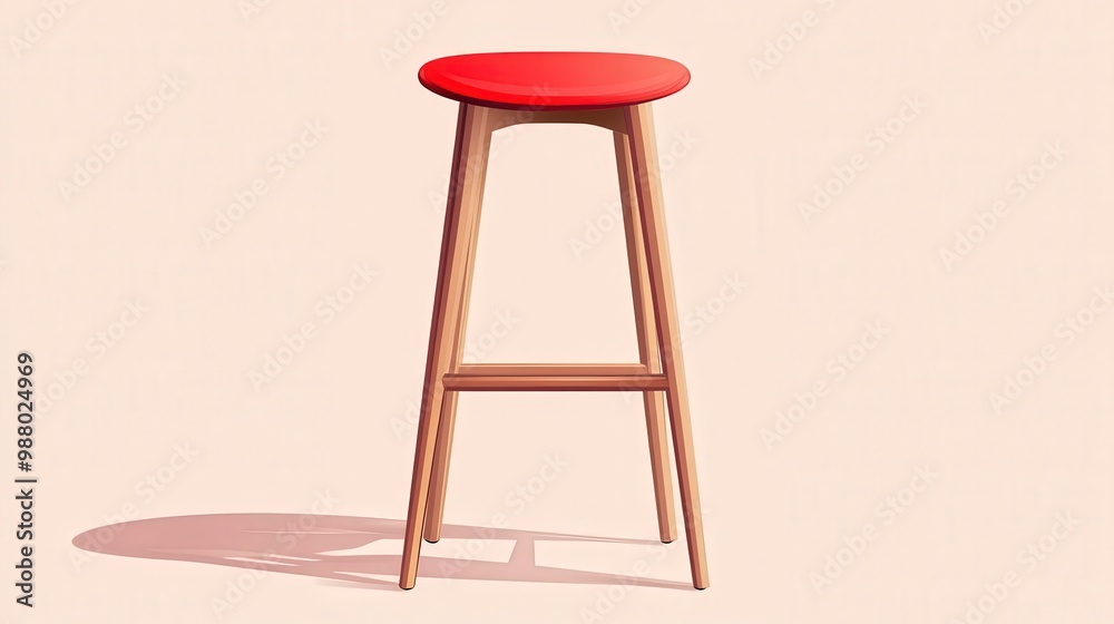 Modern Minimalistic Red Bar Stool Vector Illustration with Soft Pastel Tones on Transparent Background Modern Minimalistic Red Bar Stool Vector Illustration with Soft Pastel Tones on Transparent Background
