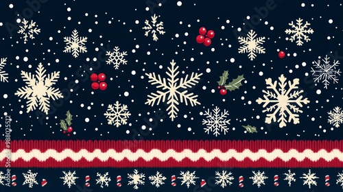 Festive Christmas Sweater Pattern with Snowy Swirls and Holiday Accents