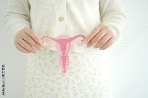 woman holding uterus, female reproductive system , woman health, PCOS, gynecologic and cervix cancer concept
 photo