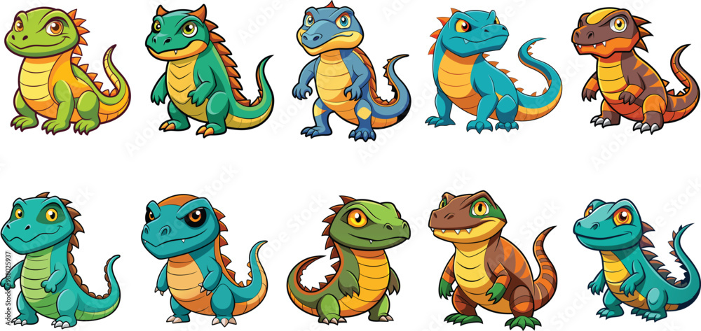 Fototapeta premium Komodo Dragon Vector Illustration - Cartoon, Clipart, and Line Art Design
