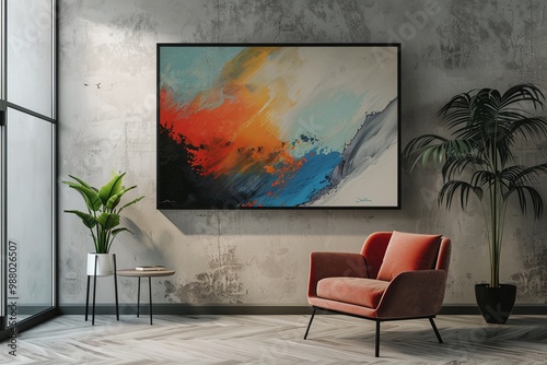 ai generative minimalist room with abstract painting on the wall
