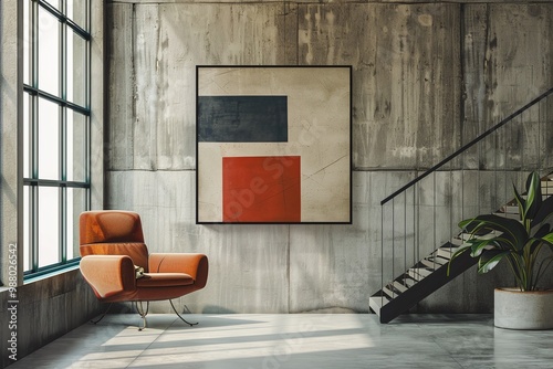 ai generative minimalist room with abstract painting on the wall
