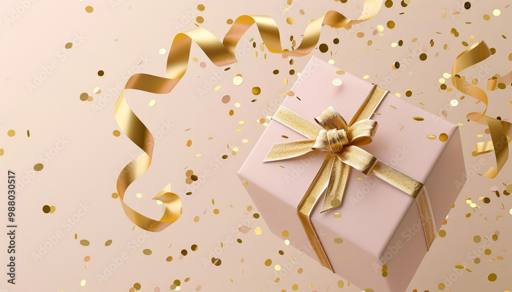 Gold and pink gifts with confetti on soft tones and empty space for text – perfect for celebrations and gift-giving Gold and pink gifts with confetti on soft tones and empty space for text – perfect for celebrations and gift-giving