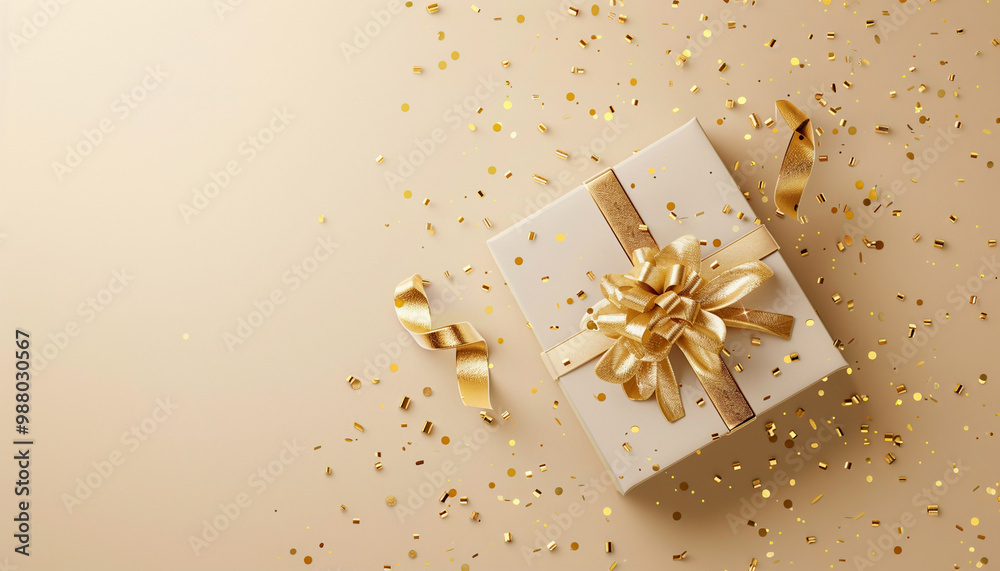 Gold and pink gifts with confetti on soft tones and empty space for text – perfect for celebrations and gift-giving Gold and pink gifts with confetti on soft tones and empty space for text – perfect for celebrations and gift-giving