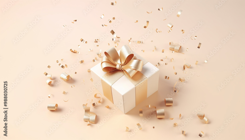 Gold and pink gifts with confetti on soft tones and empty space for text – perfect for celebrations and gift-giving Gold and pink gifts with confetti on soft tones and empty space for text – perfect for celebrations and gift-giving