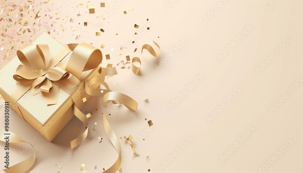 Gold and pink gifts with confetti on soft tones and empty space for text – perfect for celebrations and gift-giving Gold and pink gifts with confetti on soft tones and empty space for text – perfect for celebrations and gift-giving