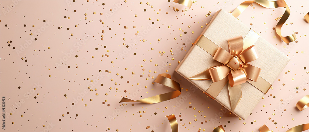Gold and pink gifts with confetti on soft tones and empty space for text – perfect for celebrations and gift-giving Gold and pink gifts with confetti on soft tones and empty space for text – perfect for celebrations and gift-giving