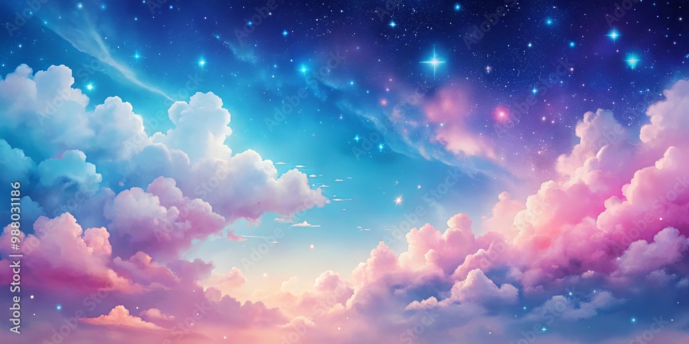 Pink and Blue Sky with Stars and Clouds Painting for Wallpaper and Backgrounds Pink and Blue Sky with Stars and Clouds Painting for Wallpaper and Backgrounds