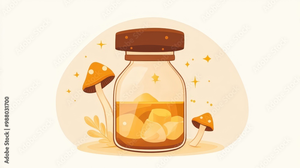 Minimalist vector illustration of a tincture bottle with fungi ...