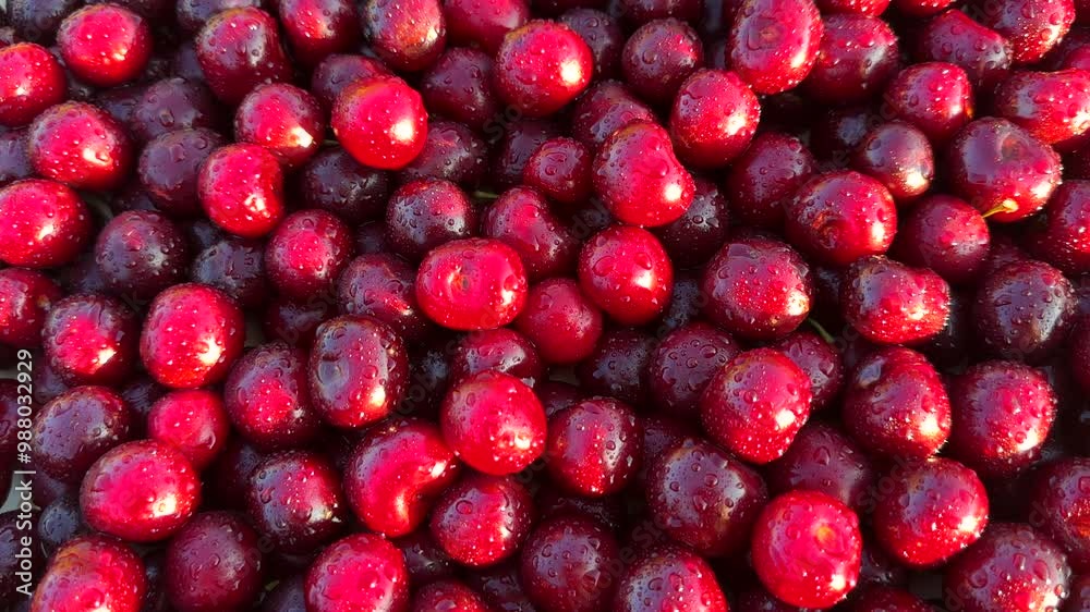 Cherry with drops water, background, texture. Lots of cherries on sunset. Cherry background. Beautiful Red berries background. Delicious Cherry berry background. Bunch of red cherries in bright light Cherry with drops water, background, texture. Lots of cherries on sunset. Cherry background. Beautiful Red berries background. Delicious Cherry berry background. Bunch of red cherries in bright light