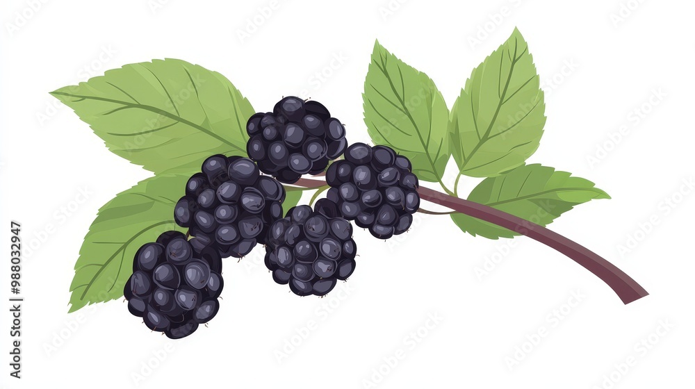 Minimalist Vector Illustration of Elegant Blackberries and Green Leaves on White Background Minimalist Vector Illustration of Elegant Blackberries and Green Leaves on White Background